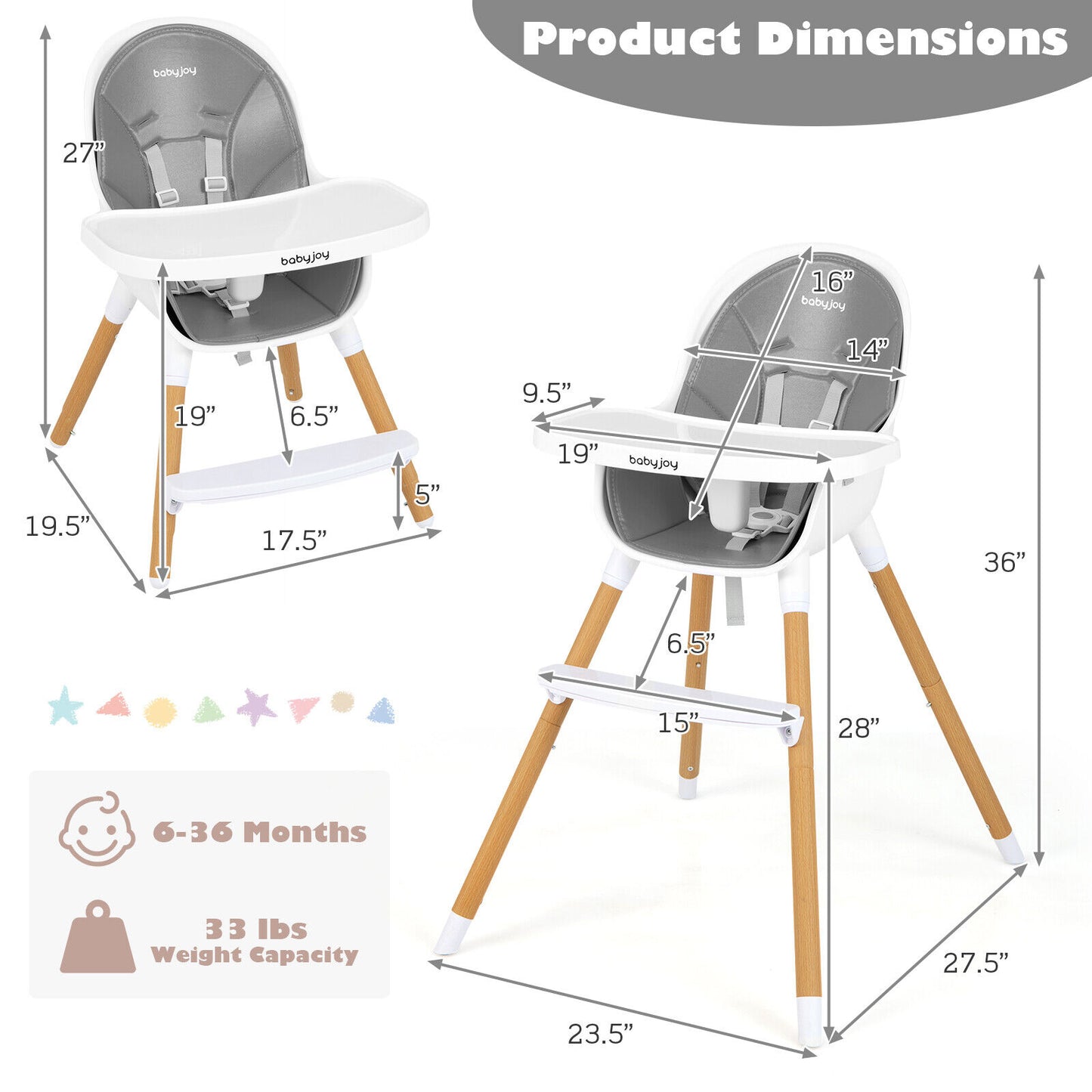 4-in-1 Convertible Baby High Chair with Adjustable Tray
