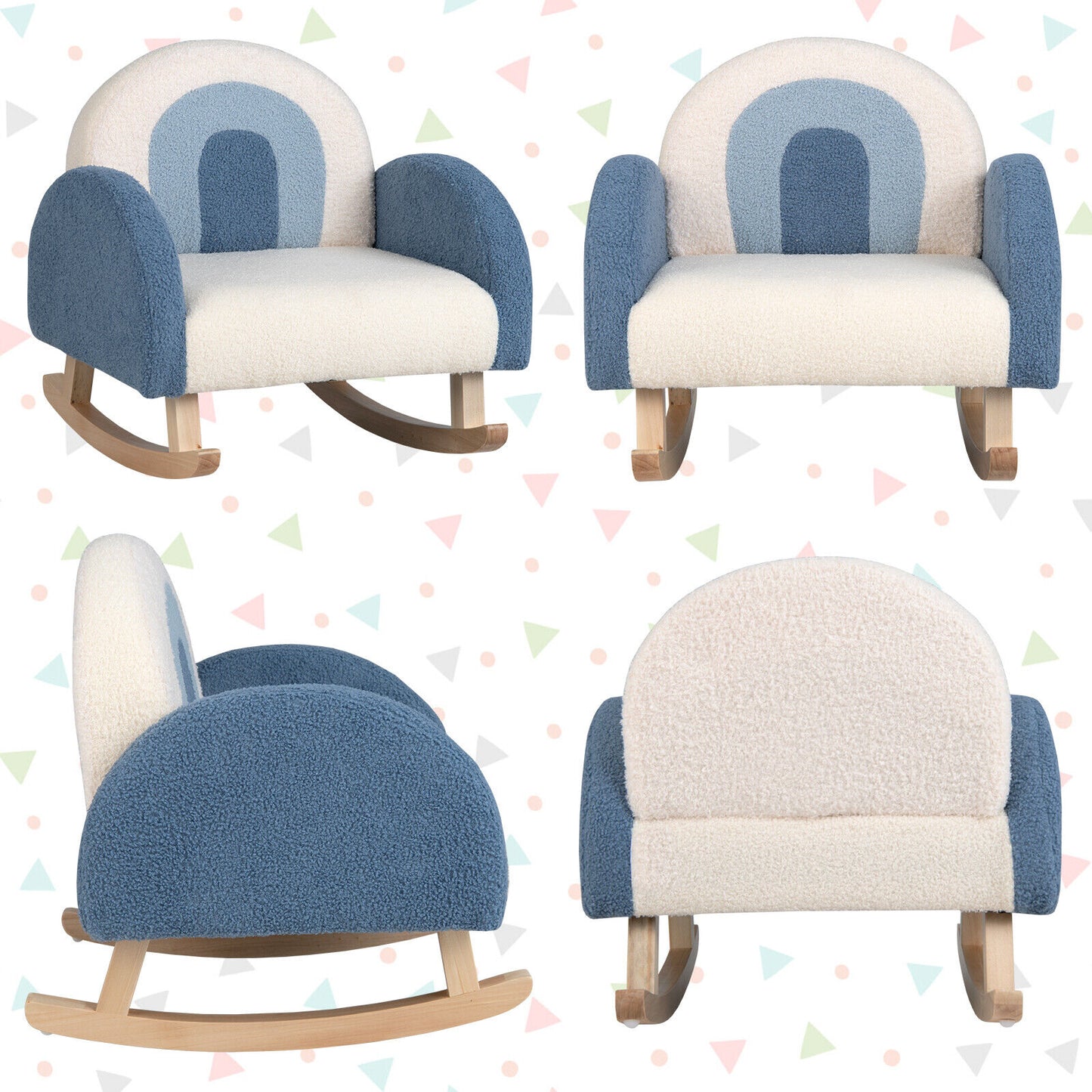 Kids Rocking Chair with Velvet Upholstery & Wood Legs