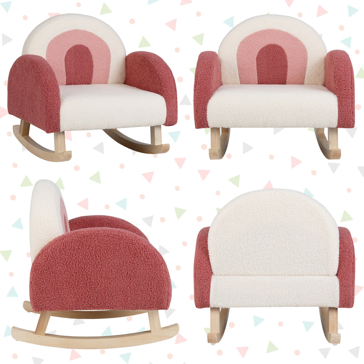 Kids Rocking Chair with Velvet Upholstery & Wood Legs