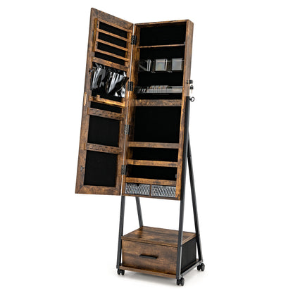 Jewelry Cabinet with Full Length Mirror and Storage Drawer