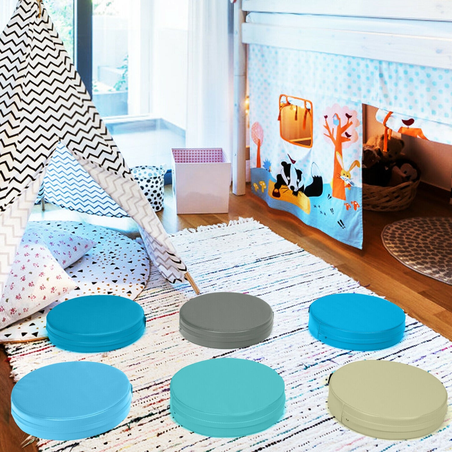 Round Toddler Floor Cushions 15 Inch - Set of 6