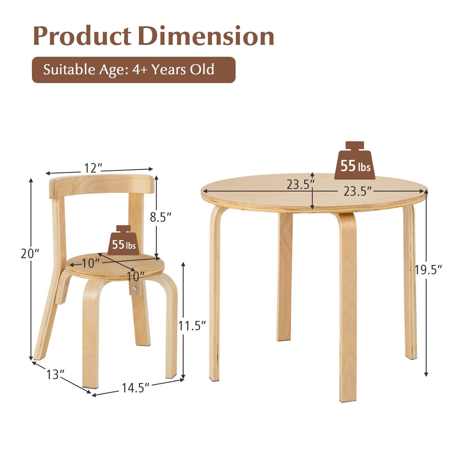 Kids Wooden Table and Chair Set - 5 Piece Activity Furniture