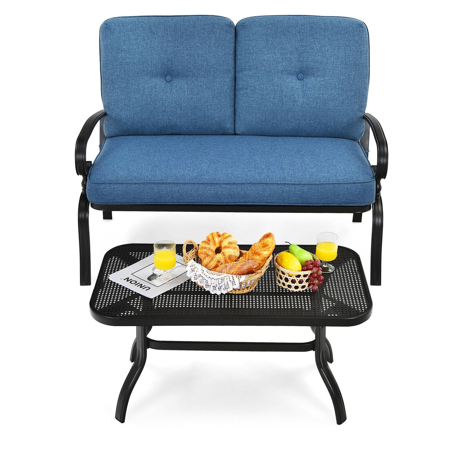 2-Piece Patio Loveseat Set with Cushions and Coffee Table
