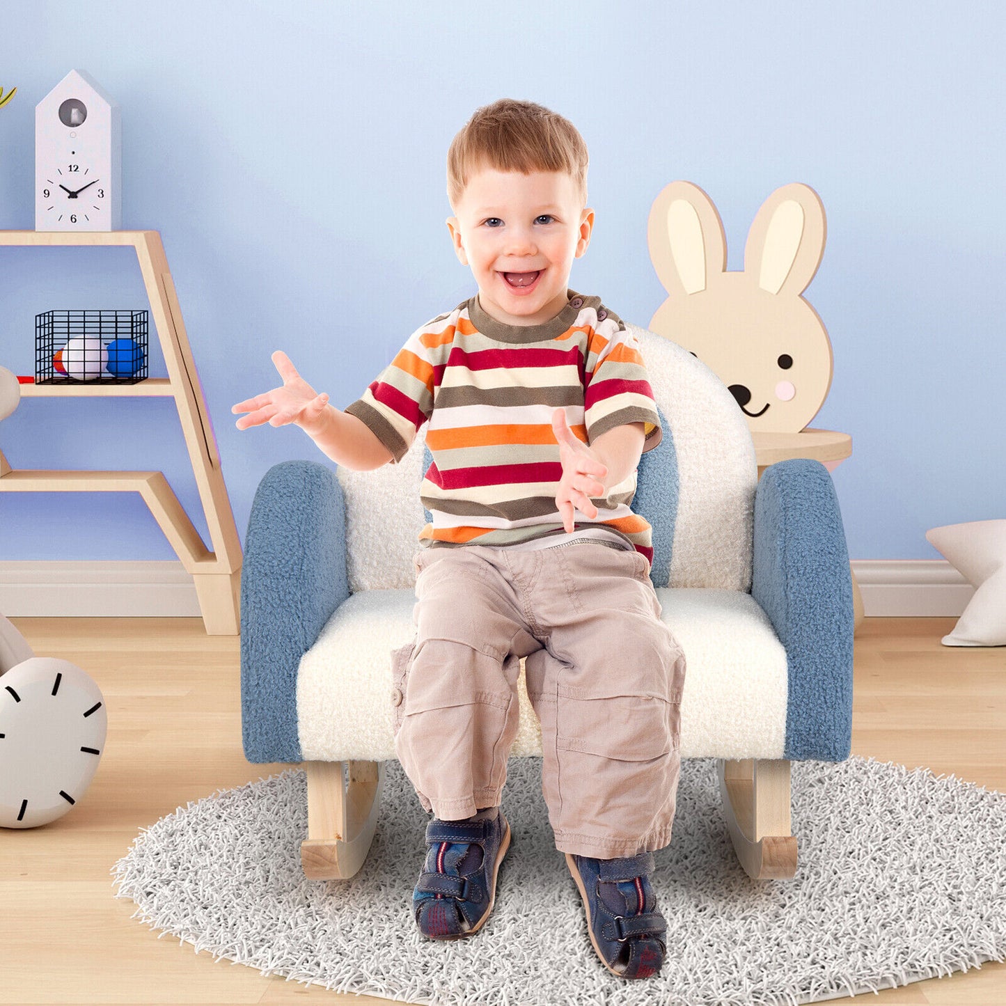 Kids Rocking Chair with Velvet Upholstery & Wood Legs