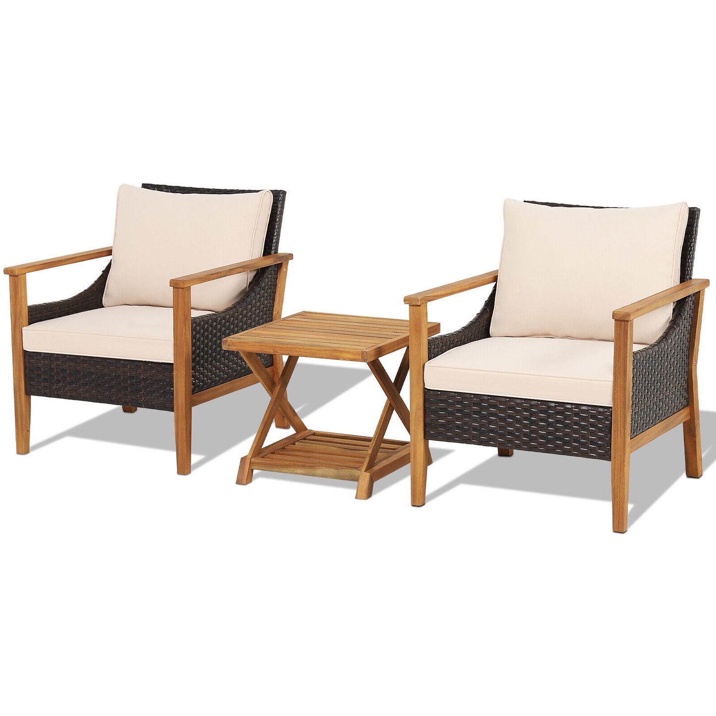 3-Piece Patio Conversation Set with Wicker Chairs & Side Table