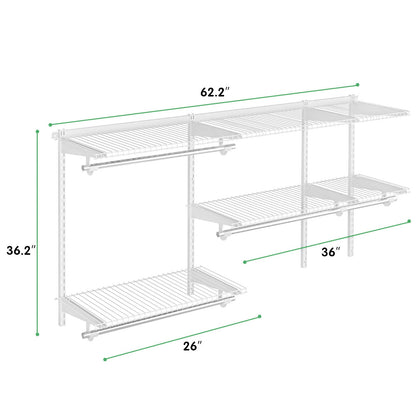 Custom Closet Organizer Kit 3 to 5 Feet Wall-Mounted Closet System with Hang Rod