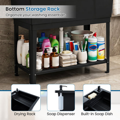100L Utility Sink with Rotating Faucet and Storage Shelf