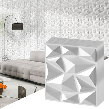 100-Pack 3D Wall Panels 12" x 12" PVC Interior Wall Decoration with Diamond Accent-White