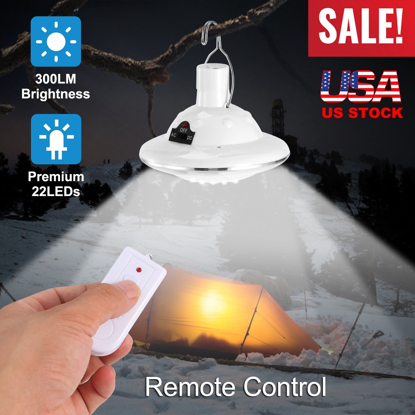 Solar Camping Lantern with Remote Control & Hanging Hook