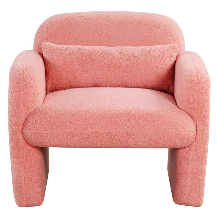 Modern Accent Chair and Marble Side Table Set - Pink Sherpa