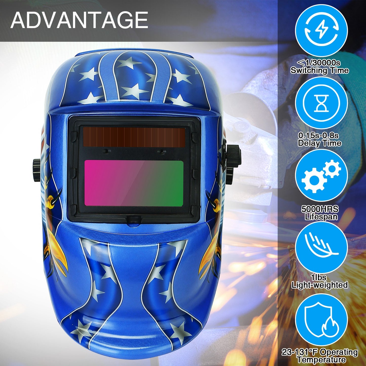Auto Darkening Welding Helmet Solar Powered Shade 9-13