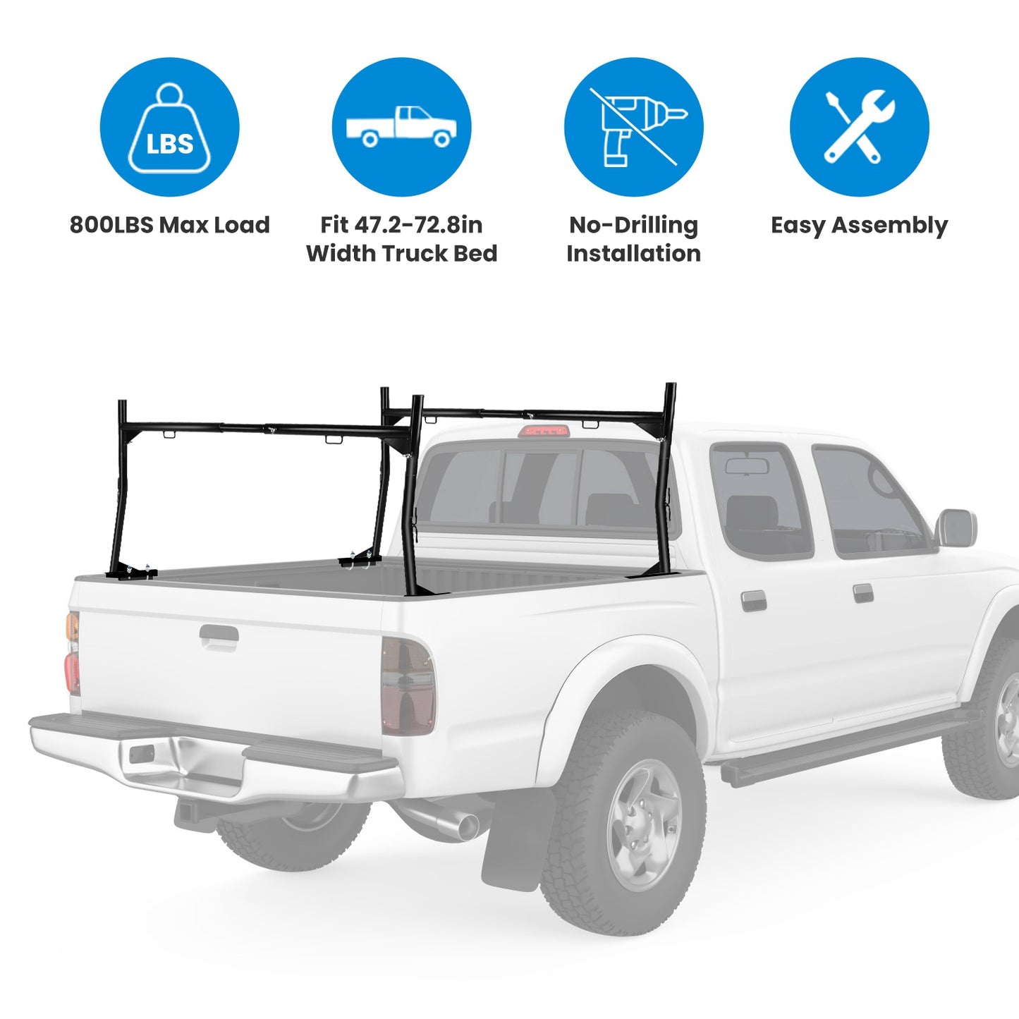 Extendable Truck Ladder Rack 800lbs Capacity No-Drill Install