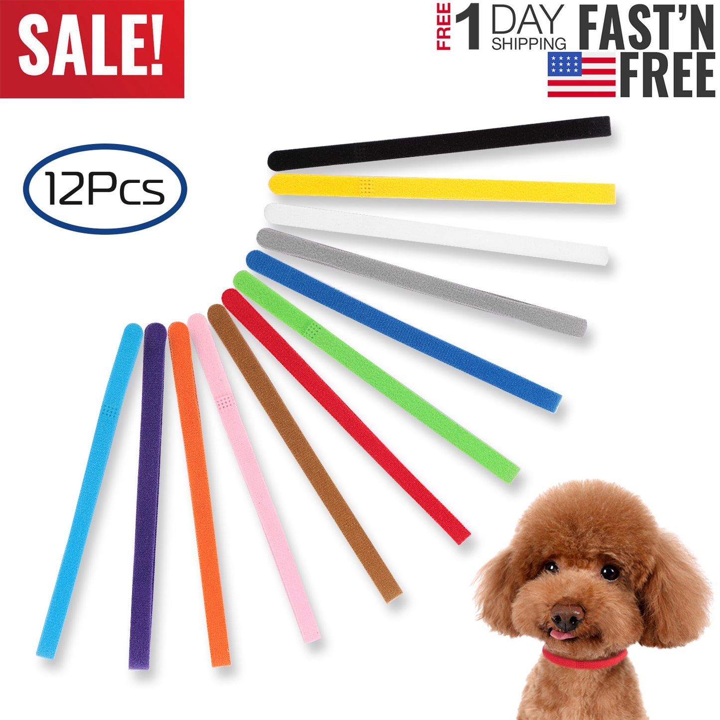 Whelping Puppy ID Collars 12-Pack Adjustable Identification Bands