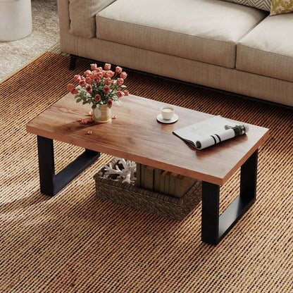 47 inch Farmhouse Style Rustic Coffee Table with Thickened Tabletop and Natural Wood Texture-Oak