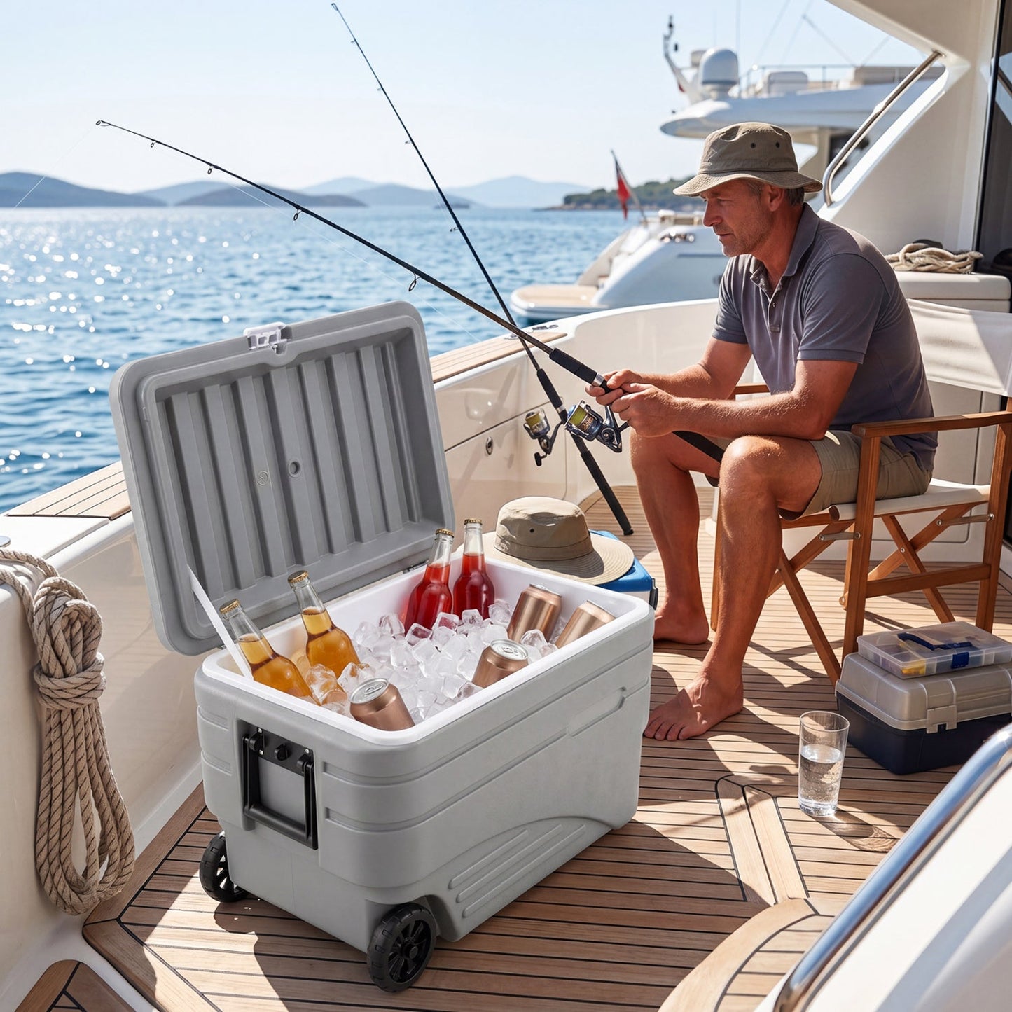 103 Quart Wheeled Cooler with Pull Handle and Drain Plug