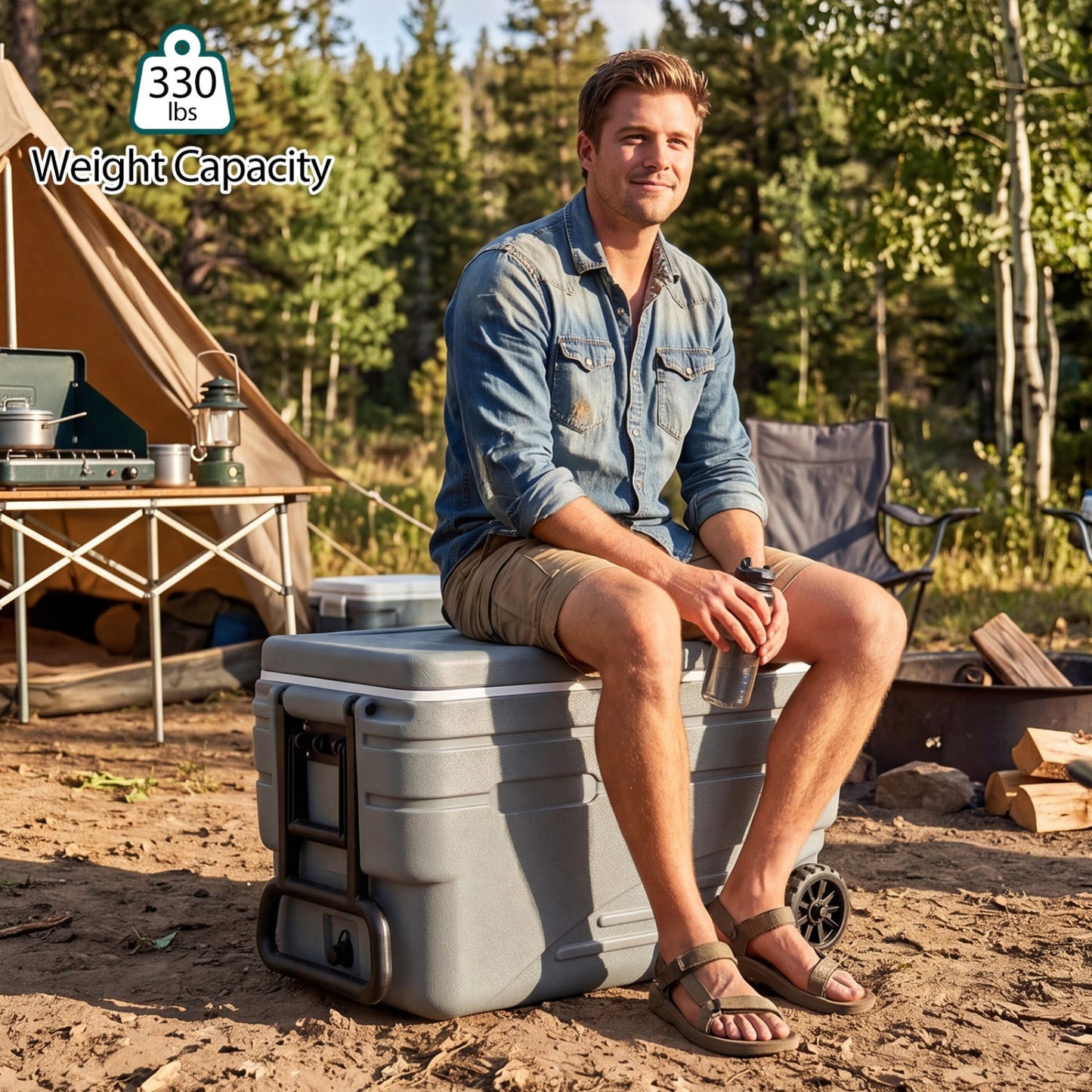 103 Quart Wheeled Cooler with Pull Handle and Drain Plug