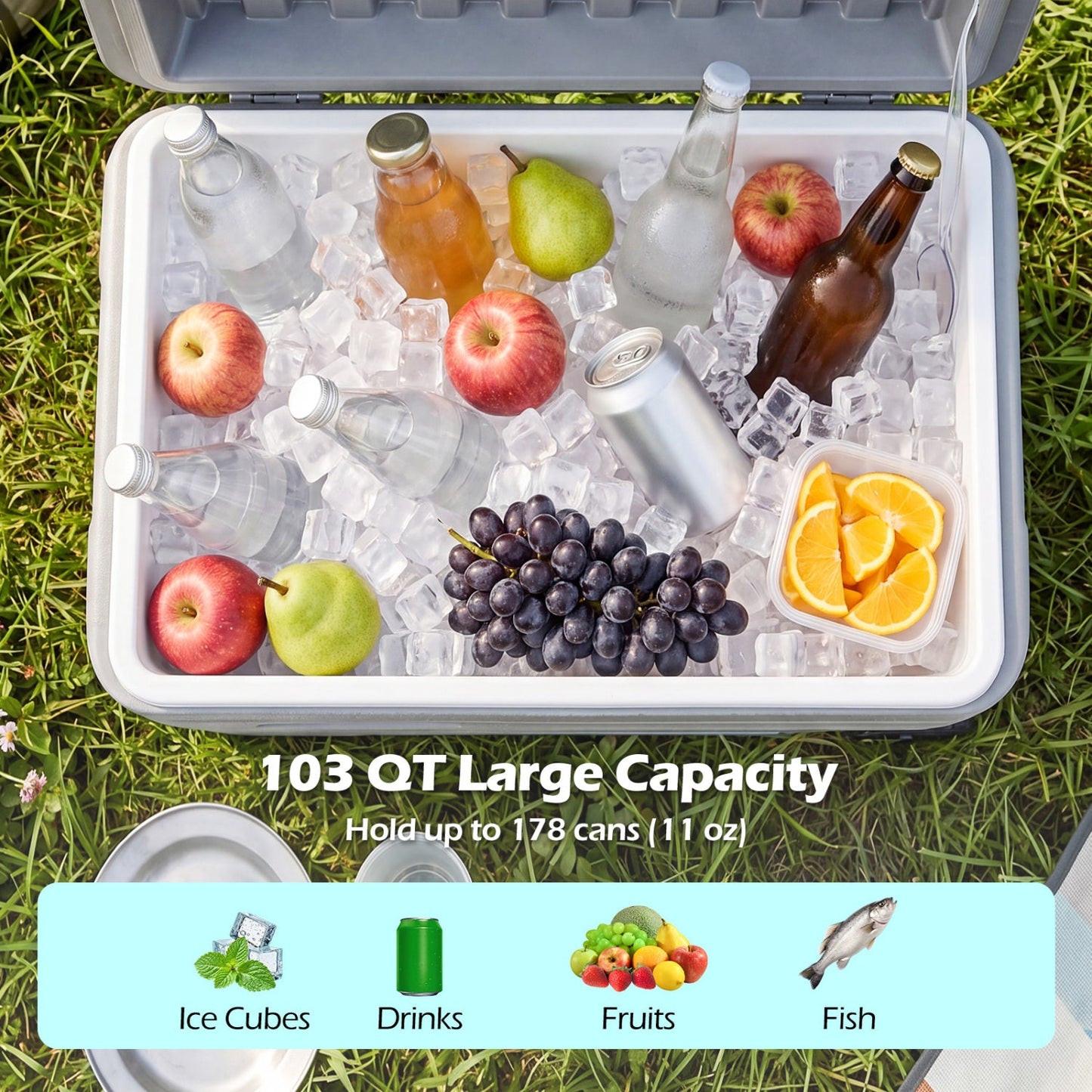 103 Quart Wheeled Cooler with Pull Handle and Drain Plug