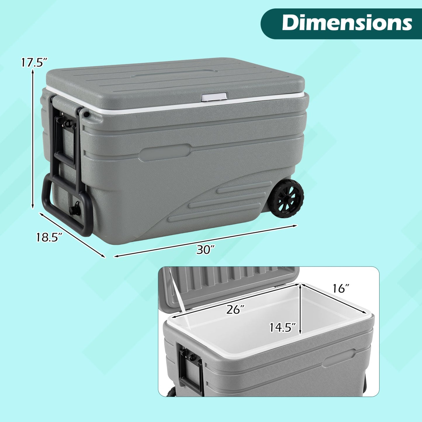103 Quart Wheeled Cooler with Pull Handle and Drain Plug