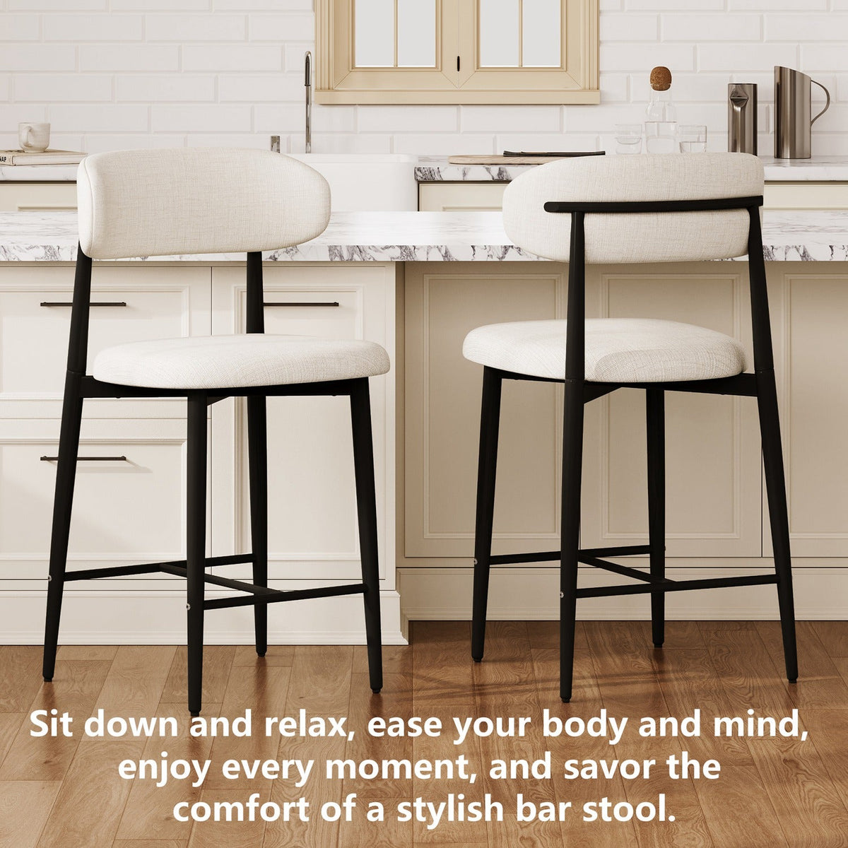 Counter Height Bar Stools Set of 2 with Curved Backrest