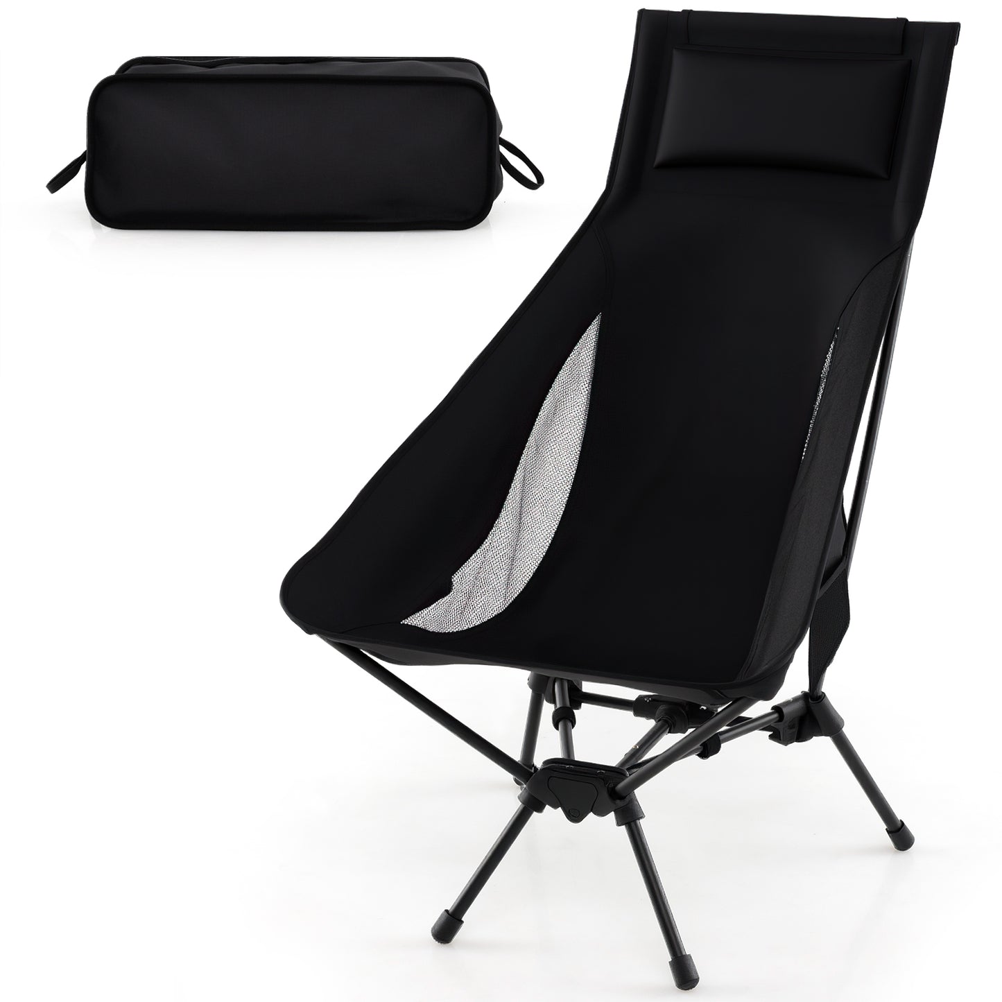 High Back Portable Camping Chair with Pillow and Carry Bag