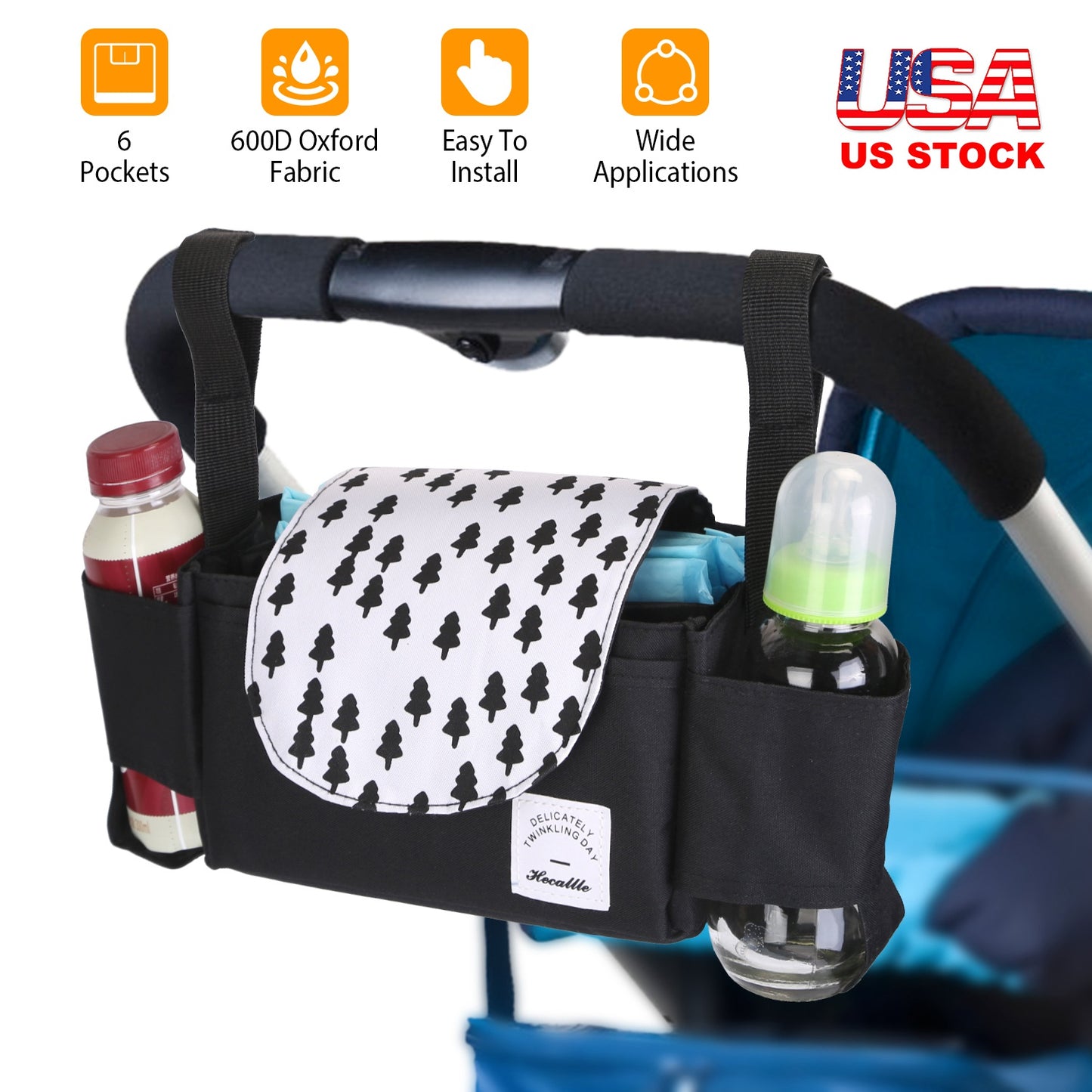 Stroller Organizer Bag with 6 Pockets and Cup Holders