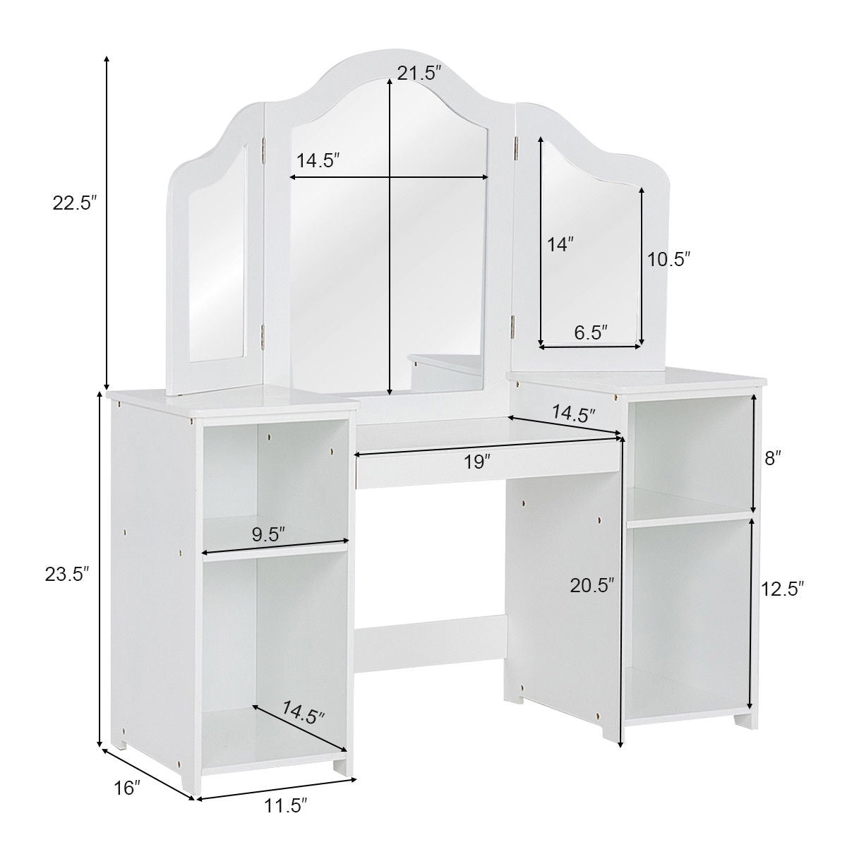 Kids Tri-Folding Mirror Vanity Table Set with Storage