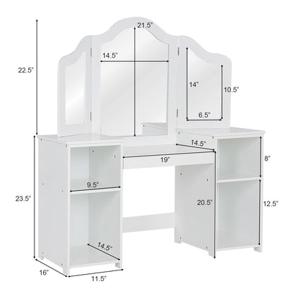 Kids Tri-Folding Mirror Vanity Table Set with Storage