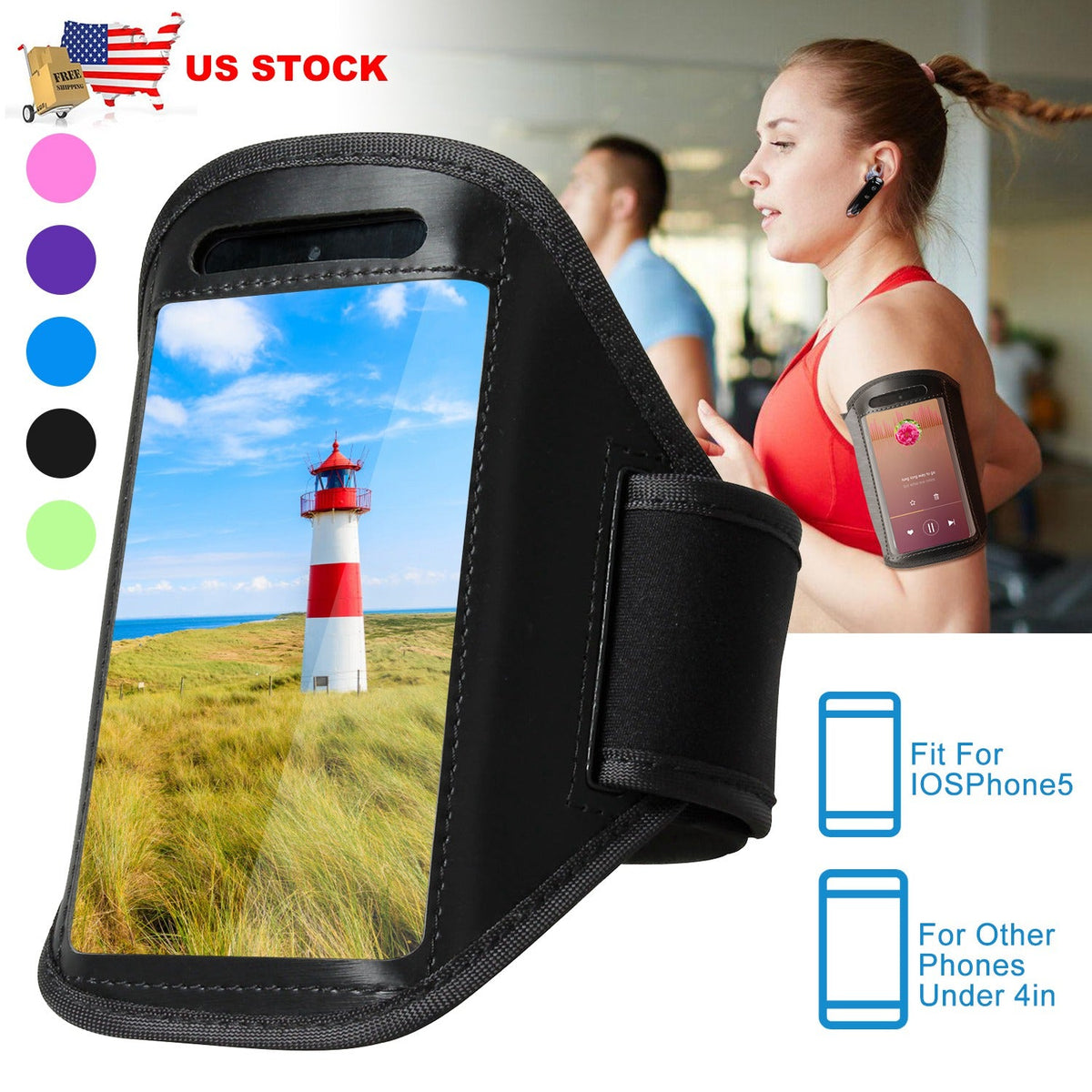 Phone Armband Case Adjustable Sweat-Resistant Armband Phone Holder Fit for iPhone5 Or Cellphones Under 4in For Running Jogging Riding Hiking Gym