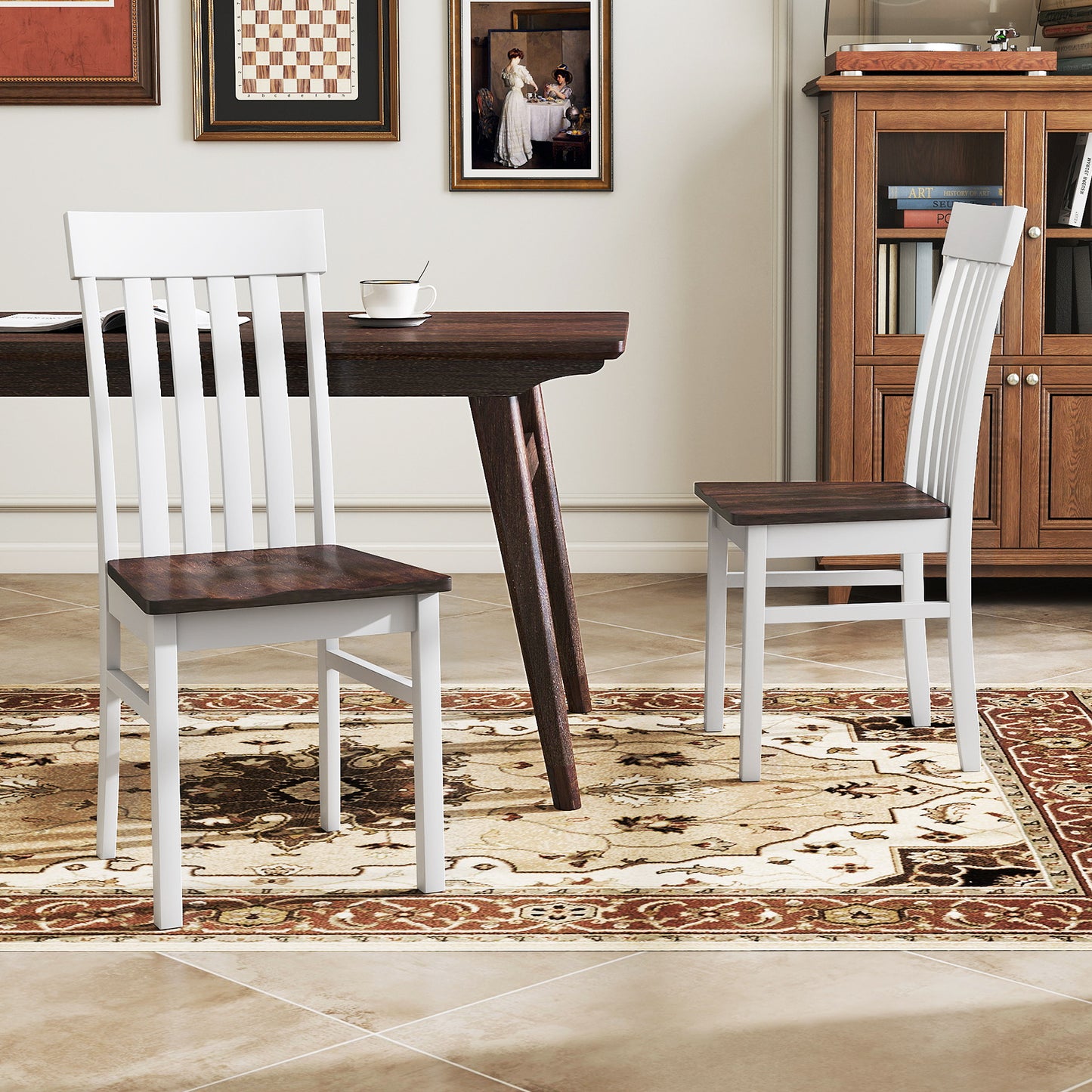 Dining Chairs with Slatted High Backrest, Set of 2