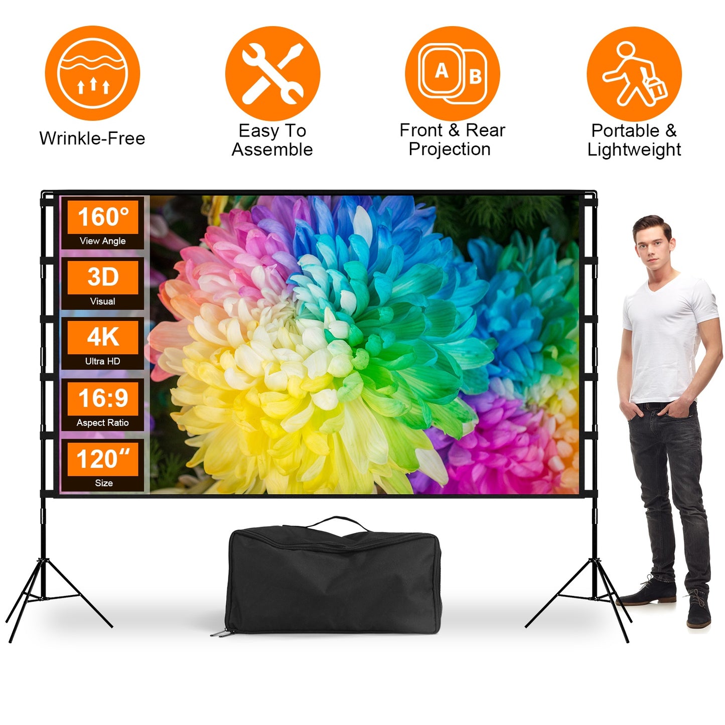 100" Projector Screen with Stand - 16:9 4K HD Portable