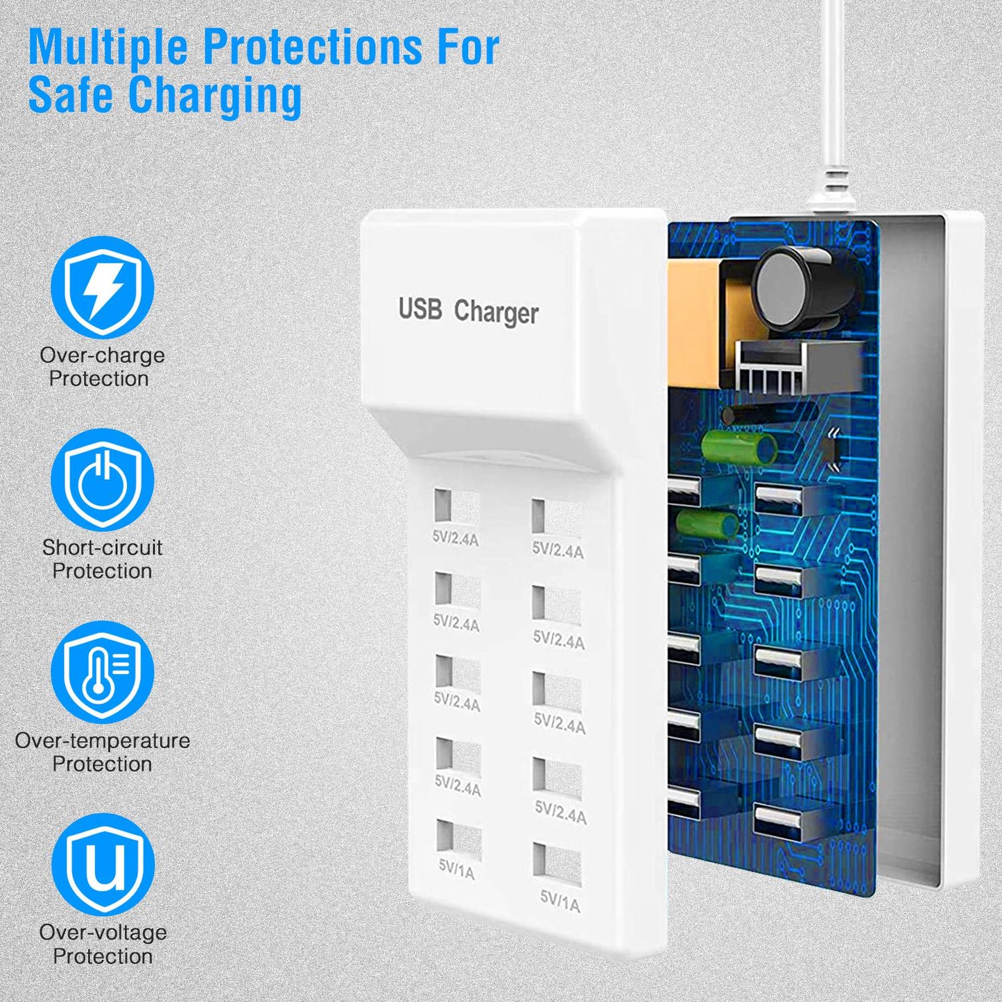 10-Port USB Charging Station Hub 50W Multi-Device Wall Charger