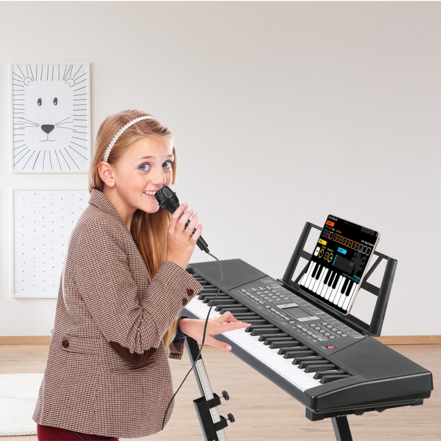 61-Key Digital Music Keyboard with Microphone & Stand