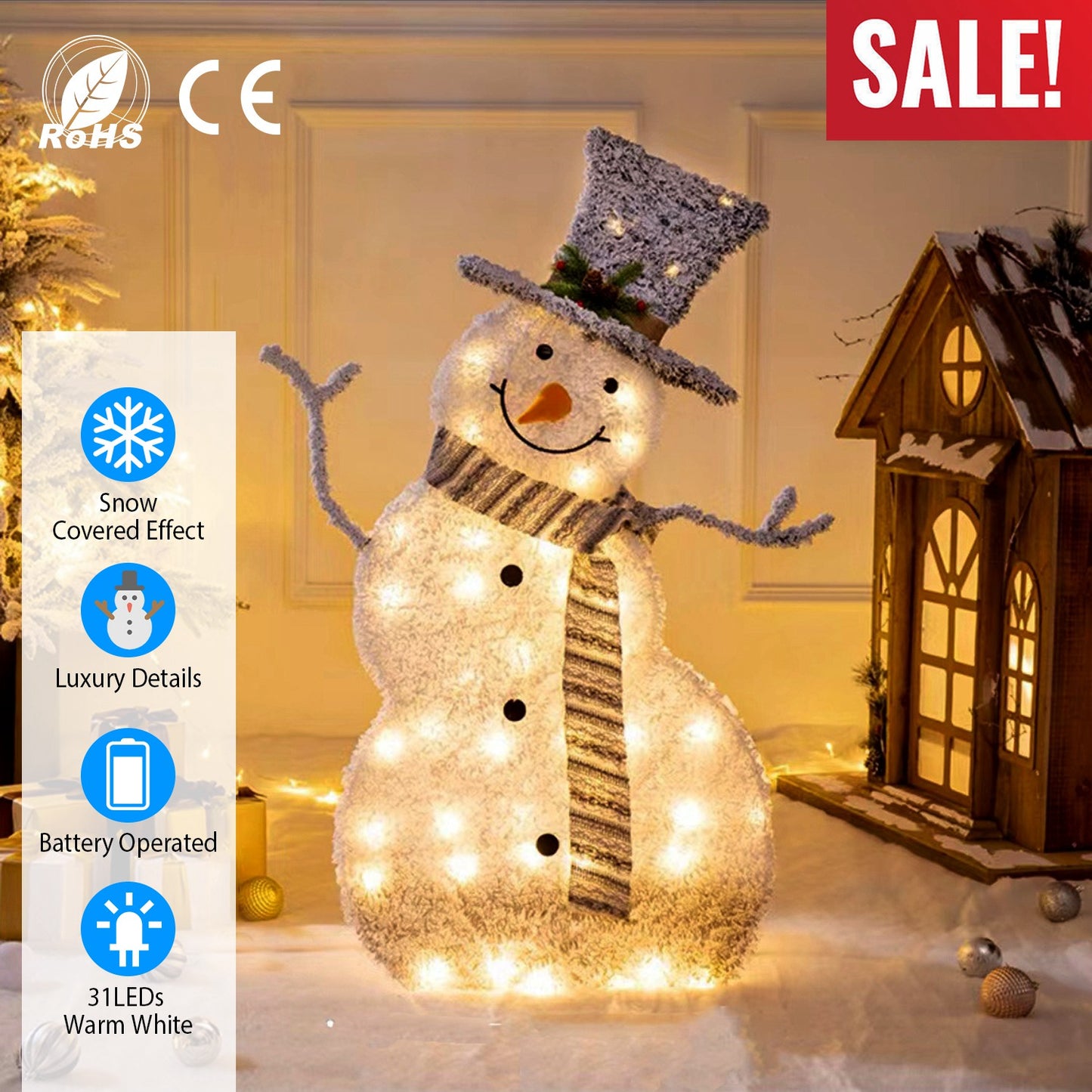 LED Lighted Snowman Christmas Decoration with Collapsible Frame