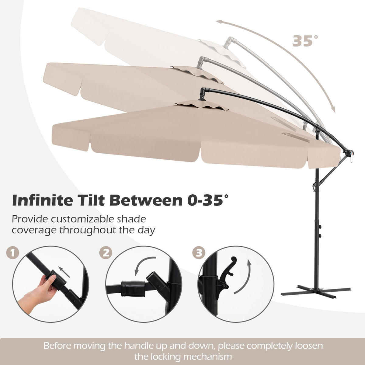 10 Feet Patio Cantilever Umbrella with Cover Tilt Adjustment and Ruffled Edge