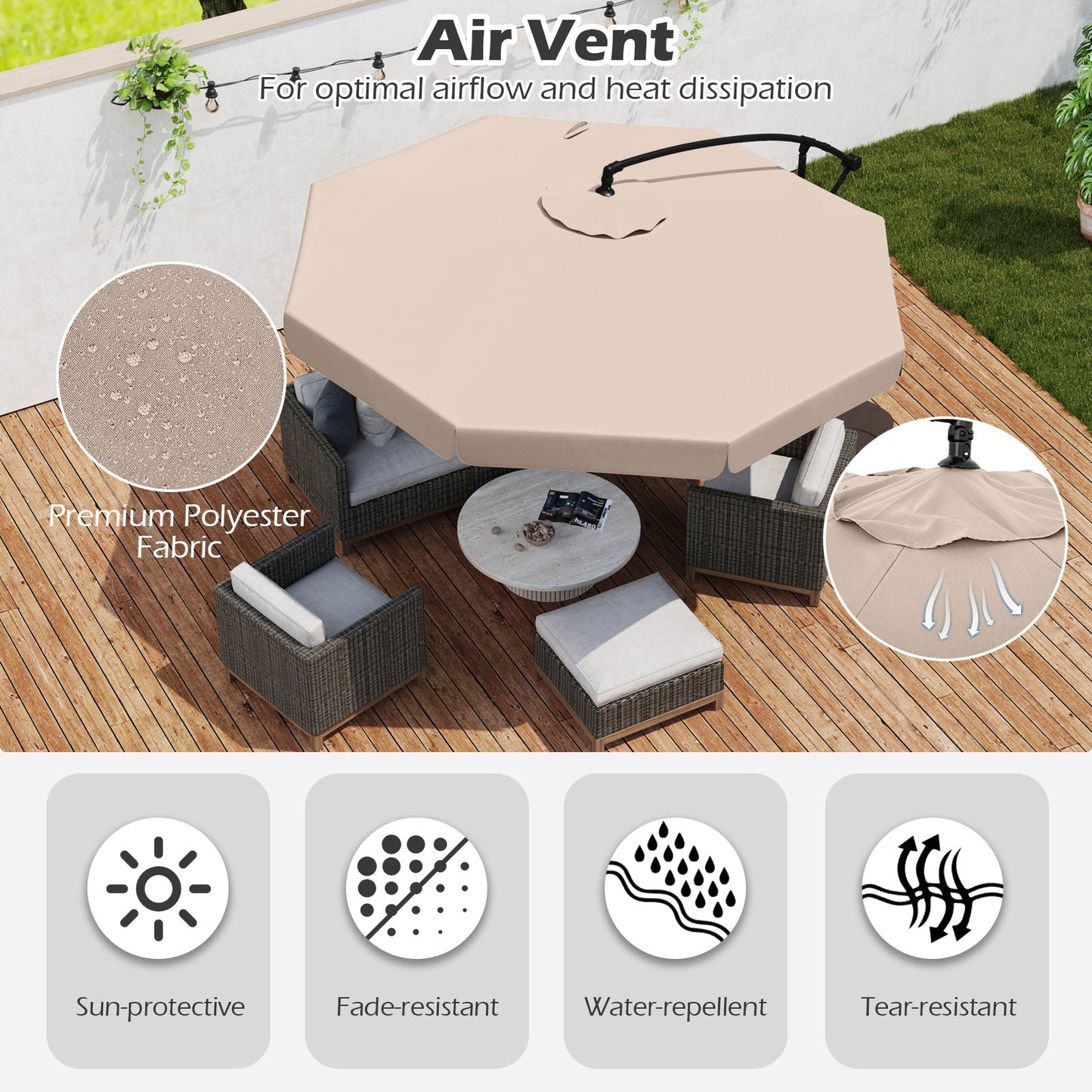 10 Feet Patio Cantilever Umbrella with Cover Tilt Adjustment and Ruffled Edge
