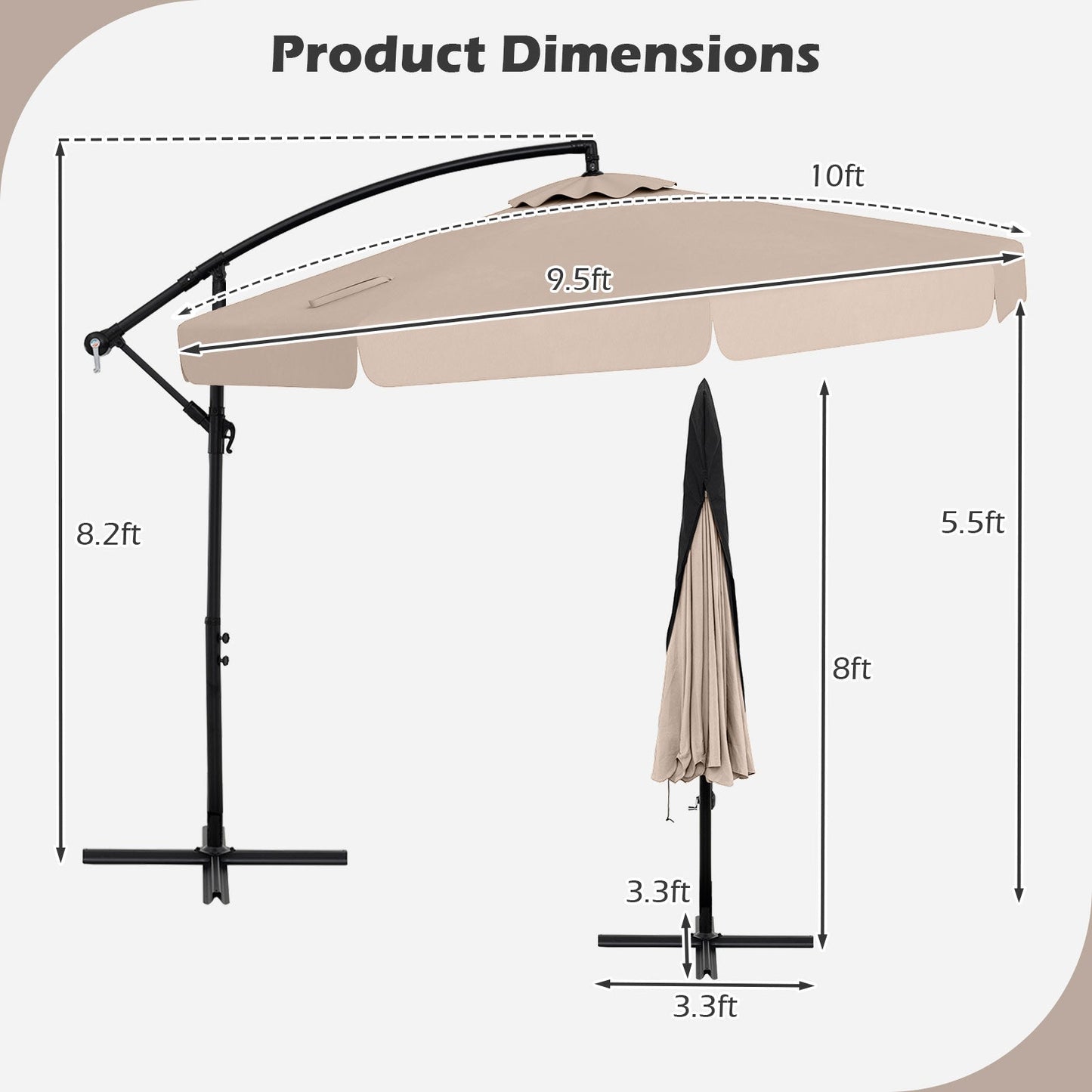 10 Feet Patio Cantilever Umbrella with Cover Tilt Adjustment and Ruffled Edge