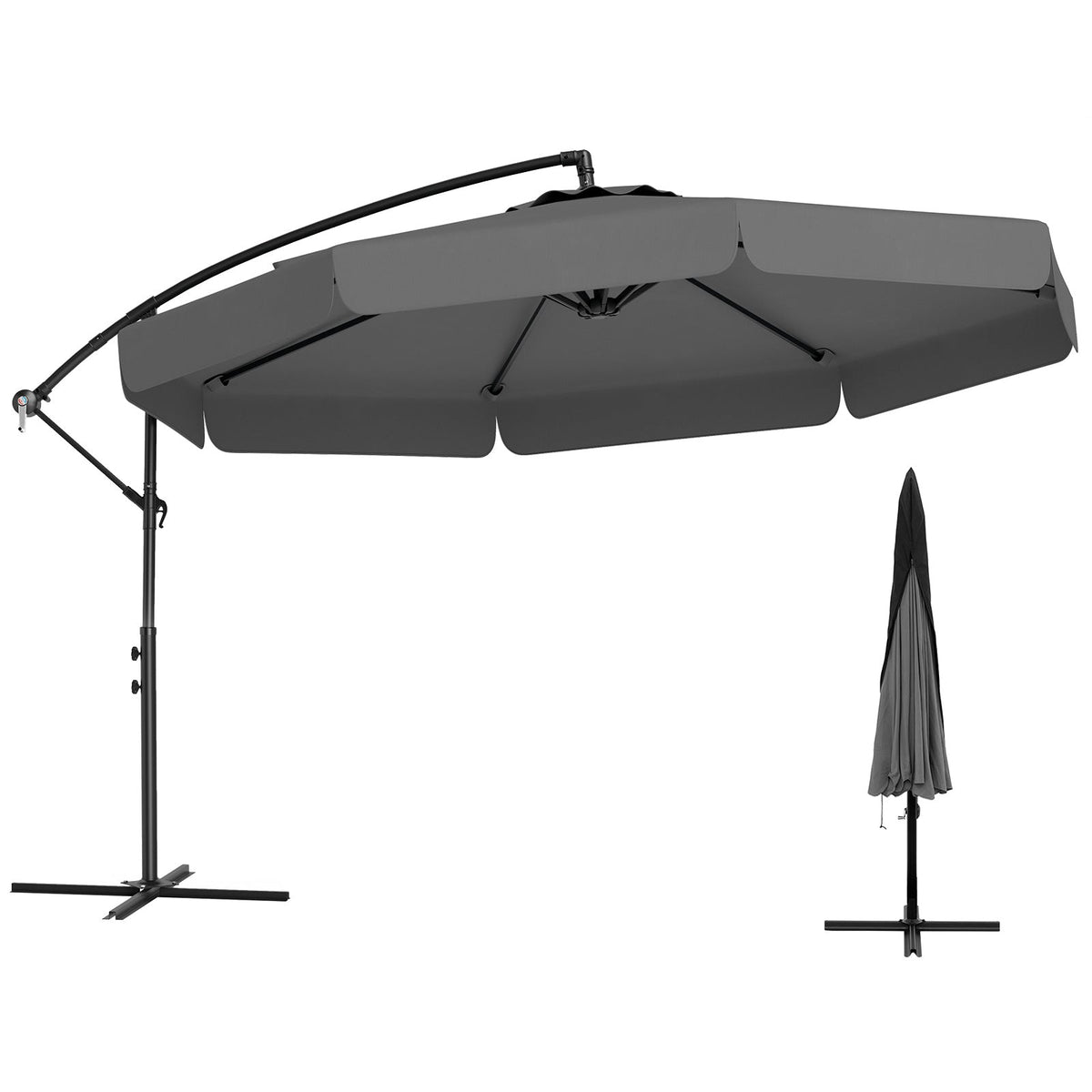 10 Feet Patio Cantilever Umbrella with Cover Tilt Adjustment and Ruffled Edge