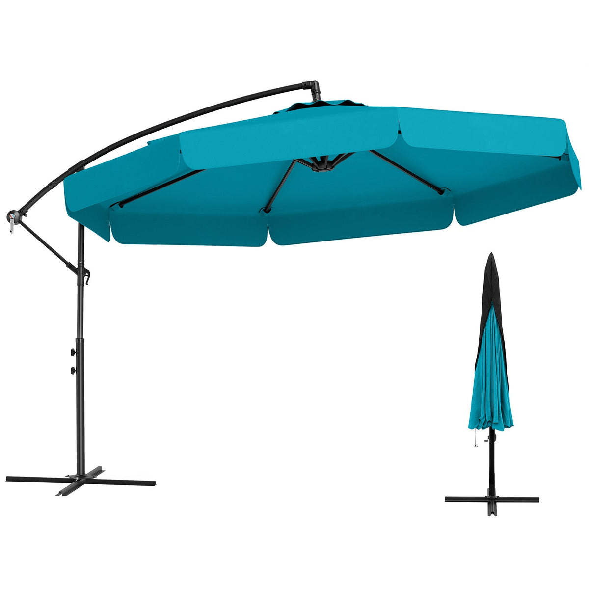 10 Feet Patio Cantilever Umbrella with Cover Tilt Adjustment and Ruffled Edge