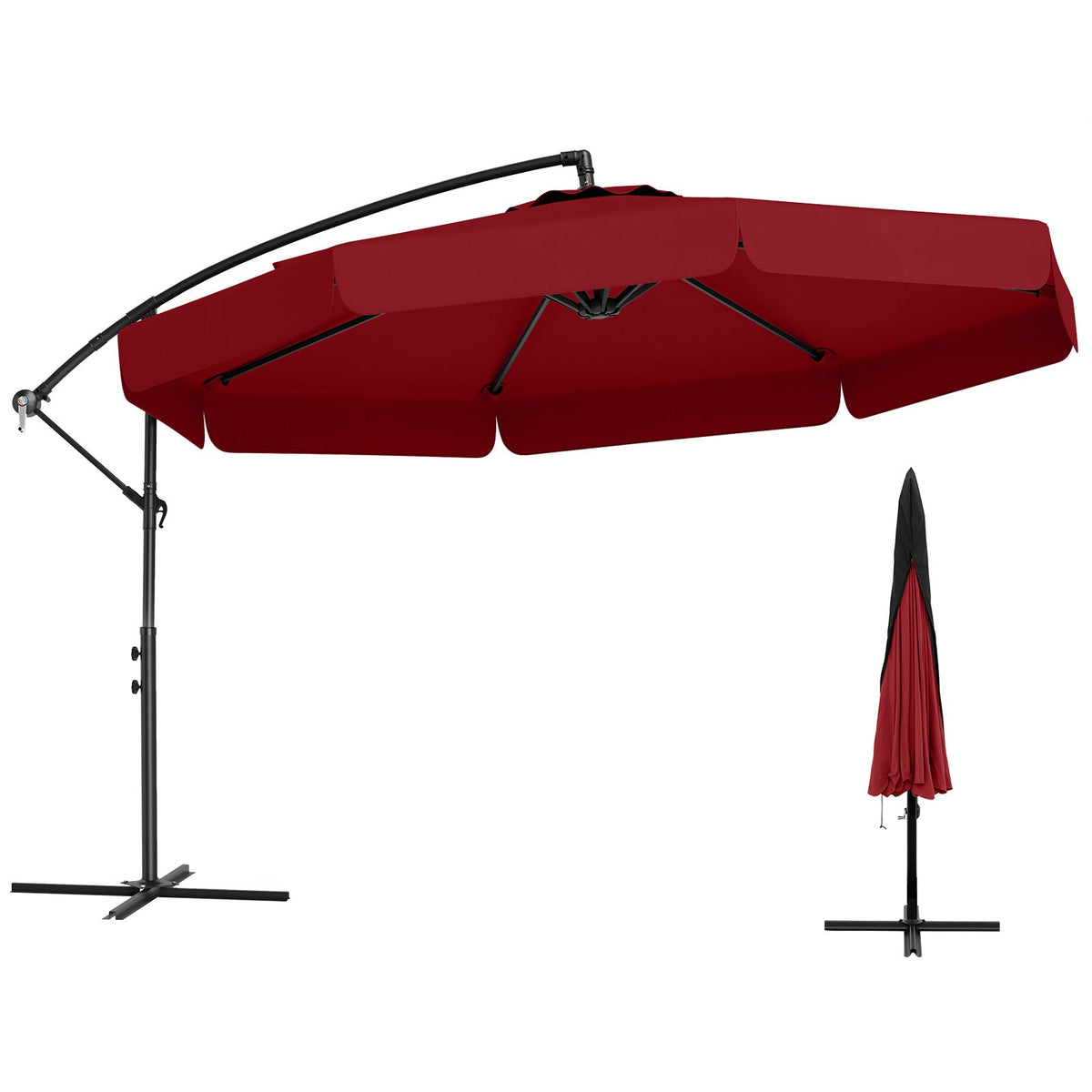 10 Feet Patio Cantilever Umbrella with Cover Tilt Adjustment and Ruffled Edge