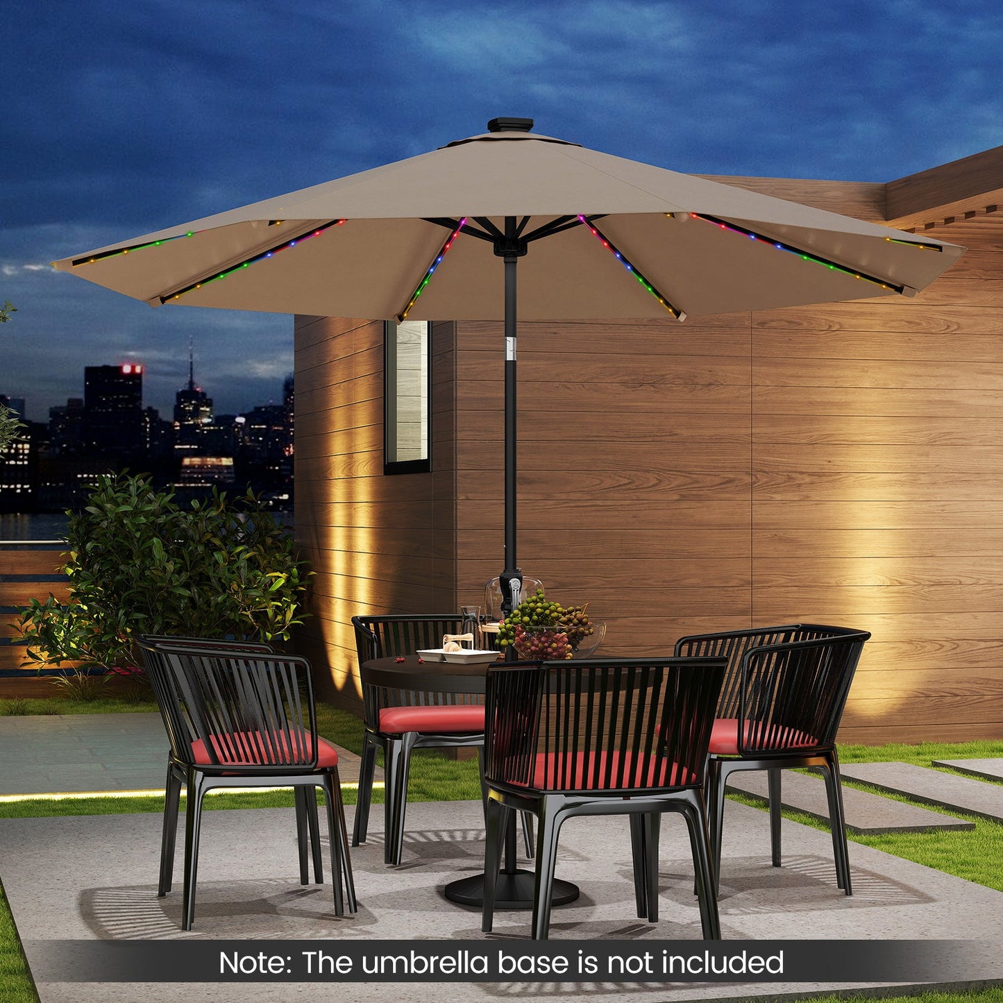 10 Feet Solar Patio Umbrella with 96 Multi-Colored Flowing LED Lights and Tilt Adjustment