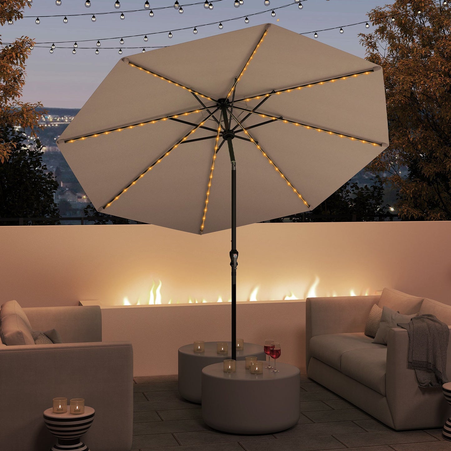 10 Feet Solar Patio Umbrella with 96 Multi-Colored Flowing LED Lights and Tilt Adjustment
