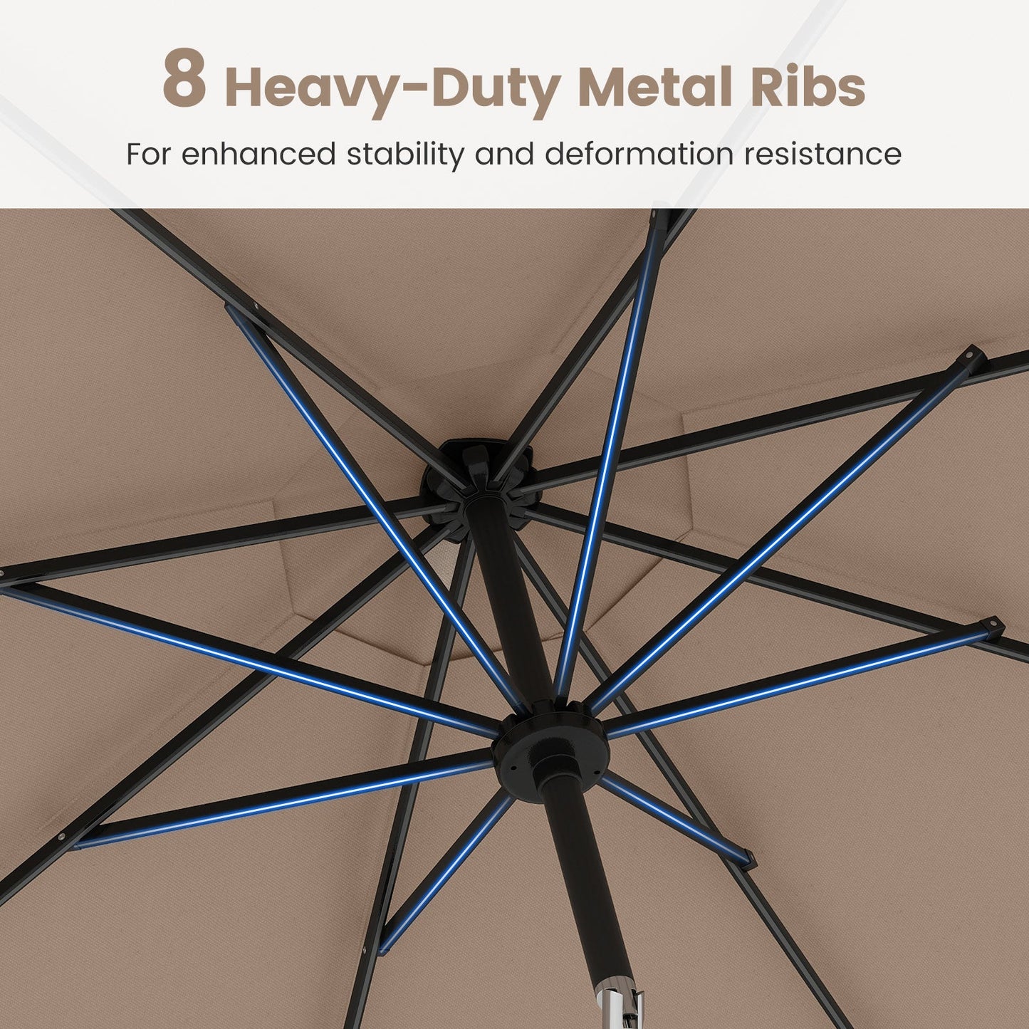 10 Feet Solar Patio Umbrella with 96 Multi-Colored Flowing LED Lights and Tilt Adjustment