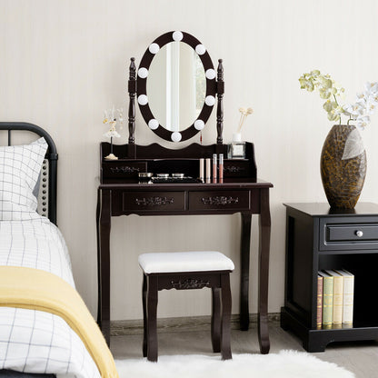 Makeup Vanity Table with Lighted Mirror and Cushioned Stool