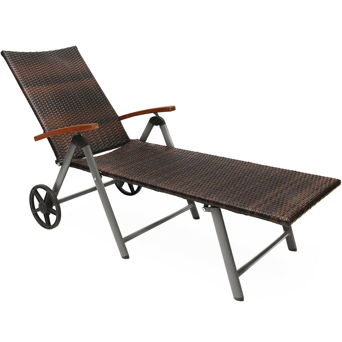 Adjustable Rattan Chaise Lounge Chair with Cushion