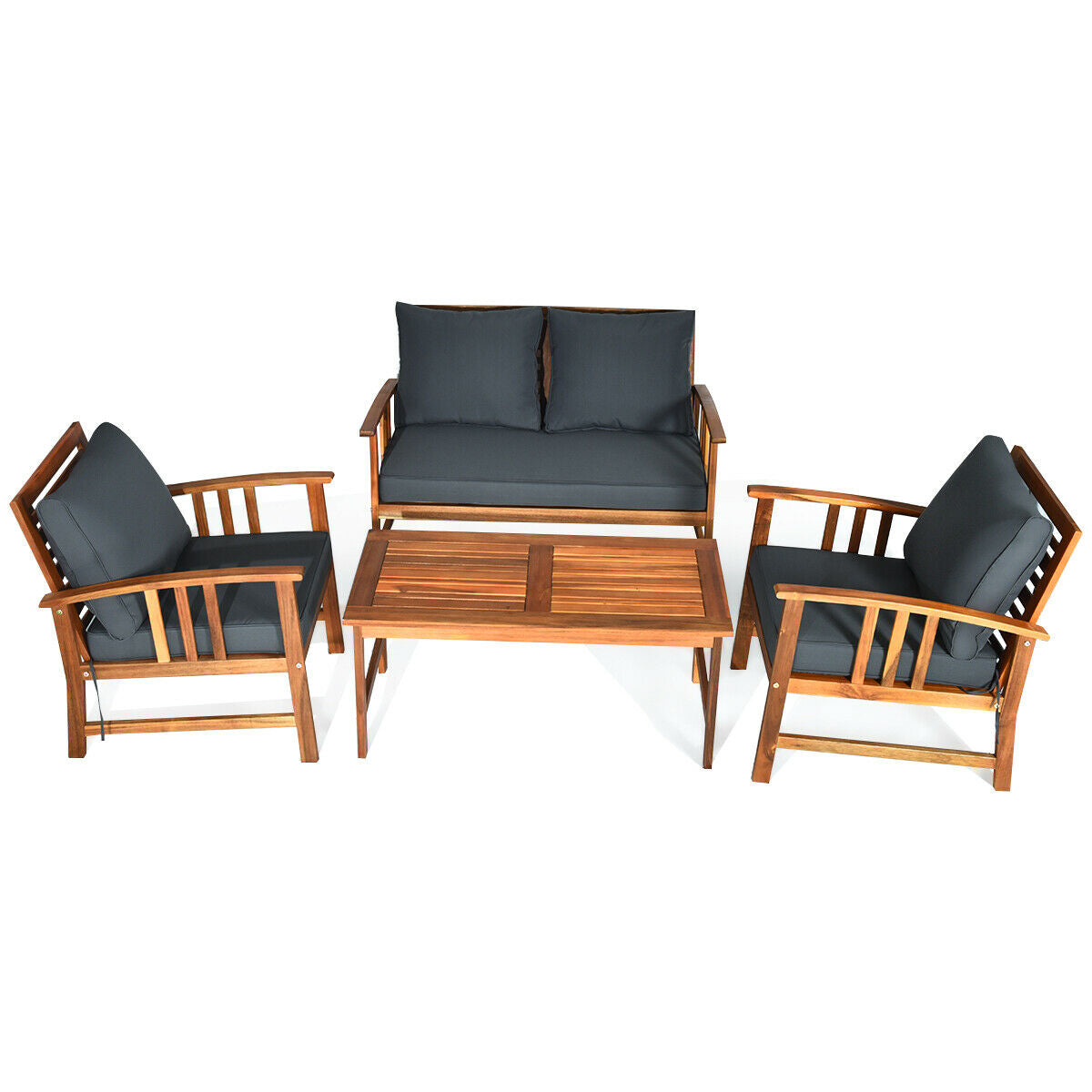 4-Piece Acacia Wood Patio Conversation Set with Cushions