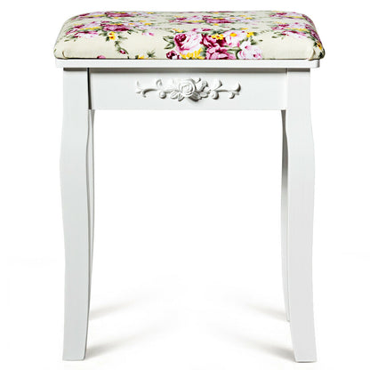 Padded Vanity Stool with Rose Cushion - White