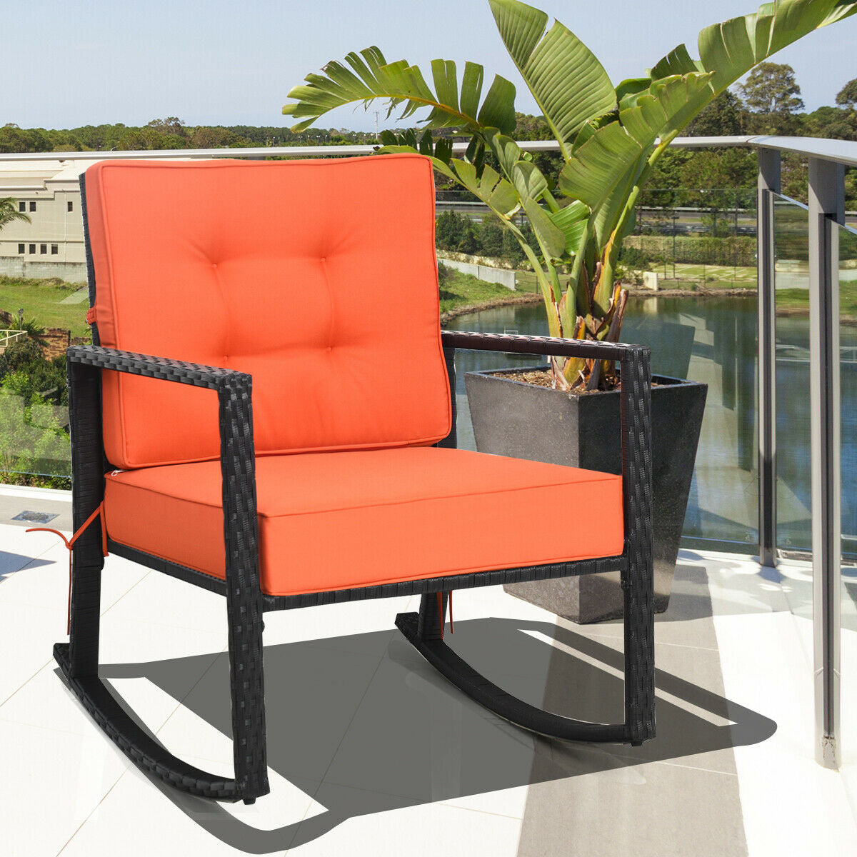 Rattan Rocking Chair with Cushion for Patio