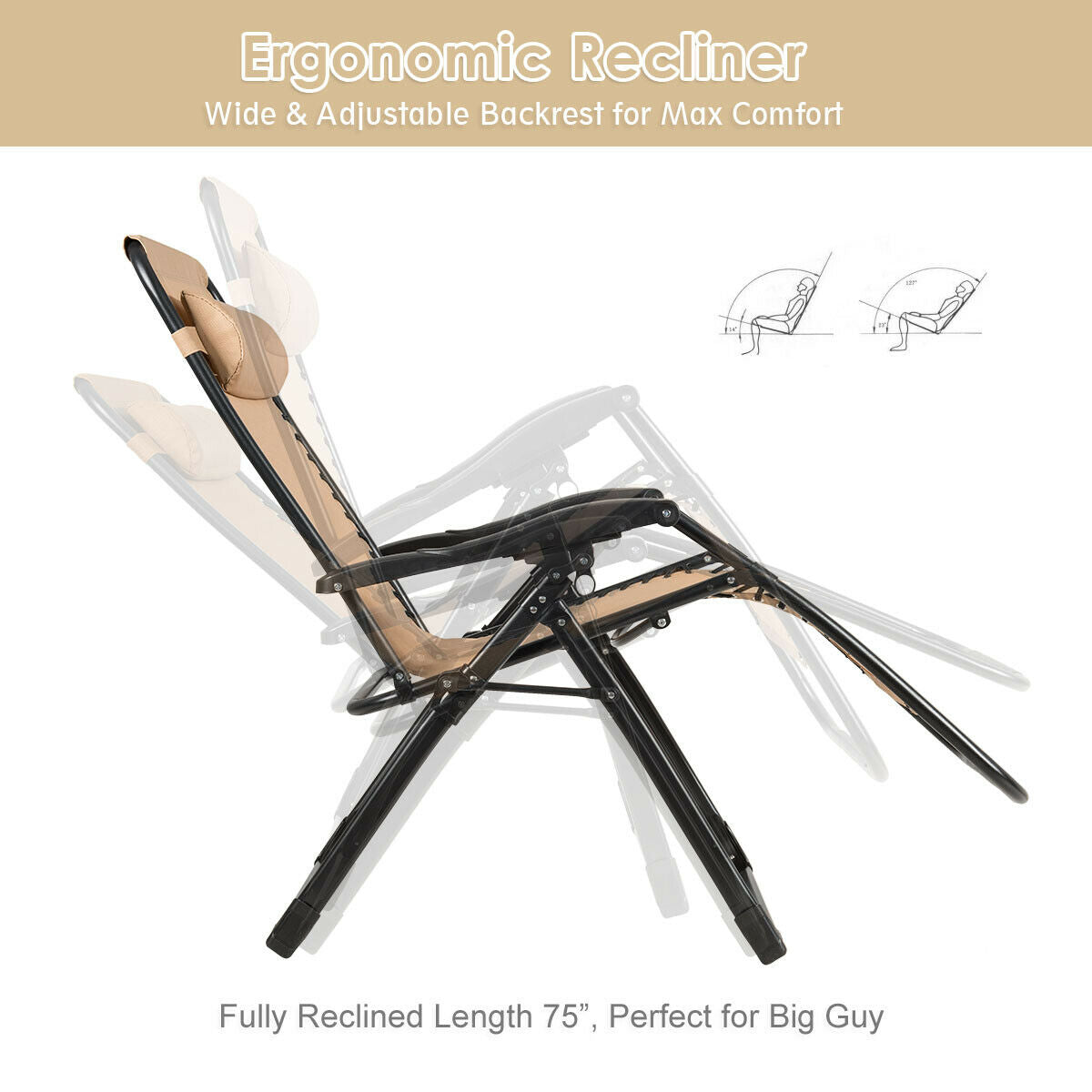 Oversized Zero Gravity Lounge Chair with Cup Holder - 500 lbs