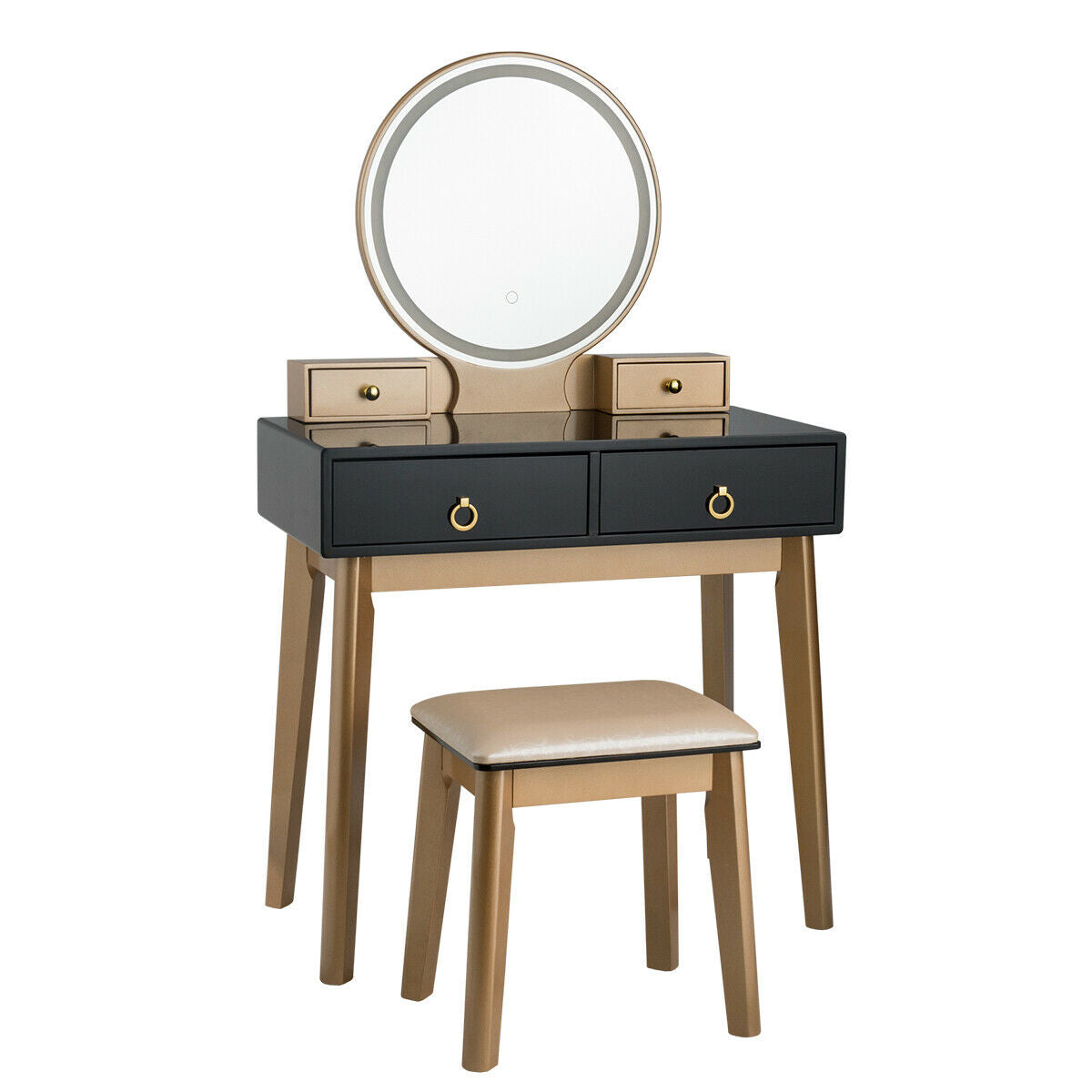 Makeup Vanity Table with LED Lighted Mirror and Stool Set