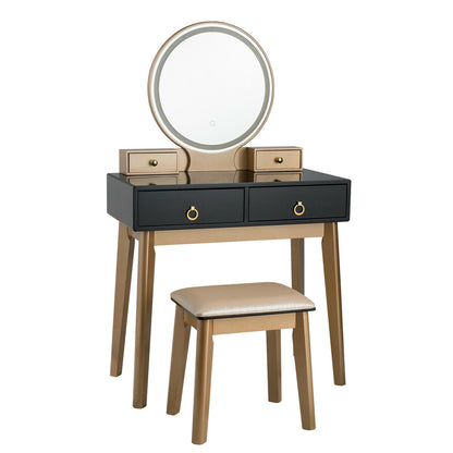Makeup Vanity Table with LED Lighted Mirror and Stool Set